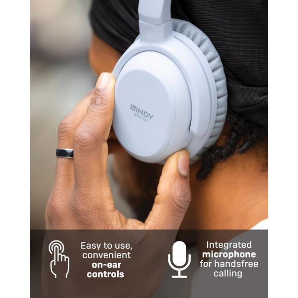 Lindy BNX-60 - Wireless On-Ear Active Noise Cancelling Headphones - Grey