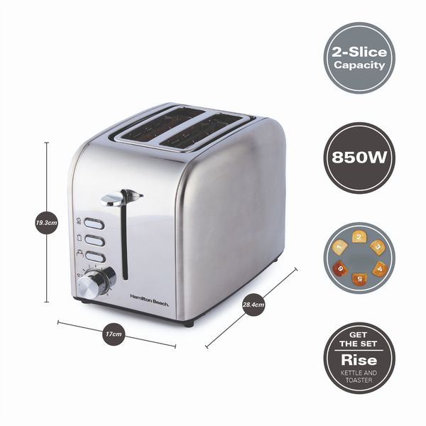 Hamilton Beach Rise Brushed Kettle and 2 Slice Toaster