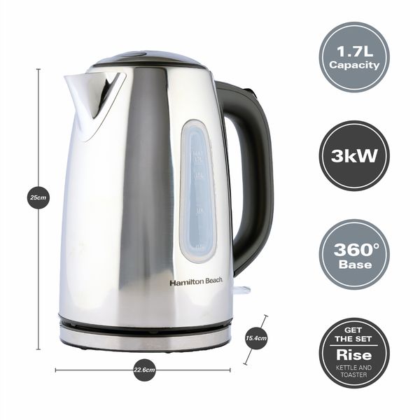 Hamilton Beach Rise Polished Kettle and 2 Slice Toaster